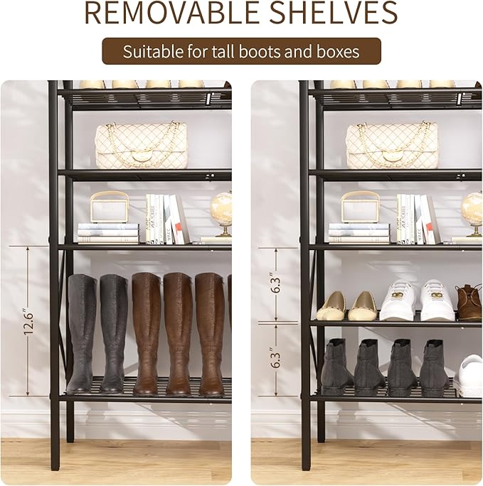 6 Tiers Metal Shoe Rack，Large Capacity Shoe Rack Holds 24 Pairs of Shoes, Durable and Stable, Adjustable Metal Shelf Stackable Shoe Shelf for Entryway, Hallway, Living Room, Closet