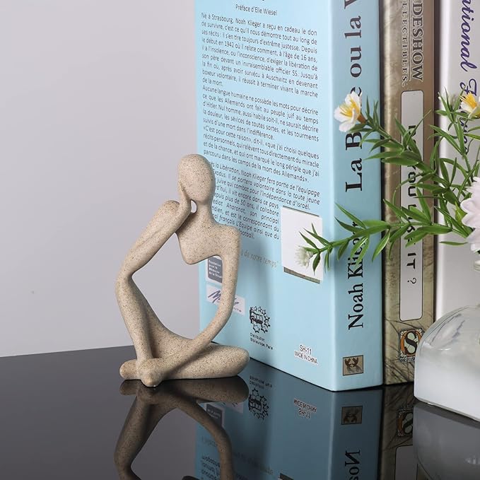 Thinker Statue Gold Decor Abstract Art Sculpture, Golden Resin Collectible Figurines for Home Living Room Office Shelf Decoration,Great Gifts Ideas (Sandstone)