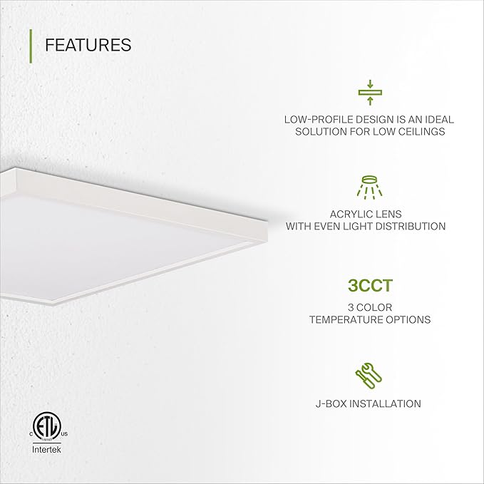 ASD LED 12" Square Flush Mount Ceiling Light Fixture, Low Profile Surface Lighting | 5CCT, Dimmable, Ultra-Thin, ETL Listed | 24W 1700LM 2700-6000K 120V | Kitchen, Bedroom Lamp | White, 12 Pack
