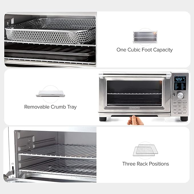 Nuwave Bravo Air Fryer Toaster Smart Oven, 12-in-1 Countertop Convection, 30-QT XL Capacity, 50°-500°F Controls, Top and Bottom Heater Adjustments 0%-100%, Brushed Stainless Steel Look (Renewed)