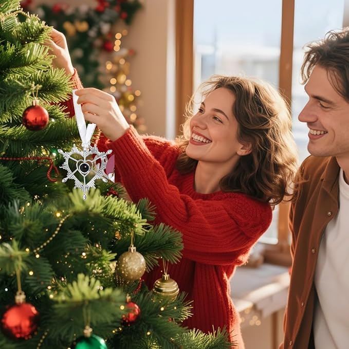 NAZENTI Personalized Christmas Tree Decoration, Custom Family Projection Ornament with Photo, Heart Ornament for Couple, Custom Ornaments with Image Inside for Tree Hanging Xmas for Family