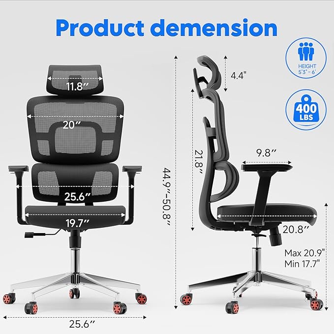 Drafting Chair, Ergonomic Tall Office Chairs for Standing Desk, Home Office Desk Chair with Lumbar Support and Adjustable Flip-up Armrests & footrest (04black)