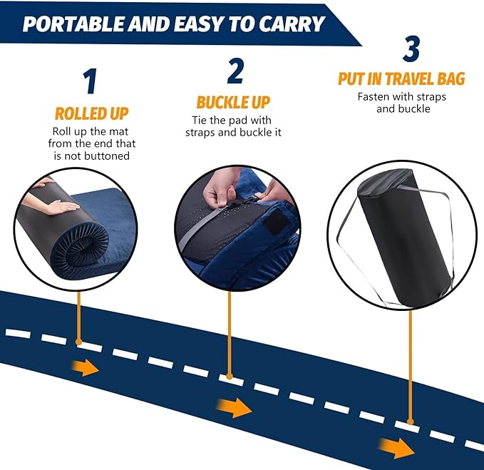 CYMULA CertiPUR-US Memory Foam Camping Mattress Pad, Portable Foam Sleeping Pad for Camping, Roll up Sleeping Mat for Adults Guest Floor Bed for Sleepover, Car, Tent SUV Cot Mattress
