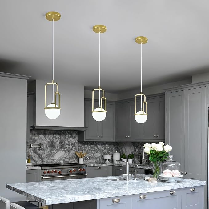 5 Inch Modern Gold Pendant Light Globe Pendant Light Fixture Mid Century Pendant Lighting for Kitchen Island Dining Room Living Room Bedroom(1 Pack)