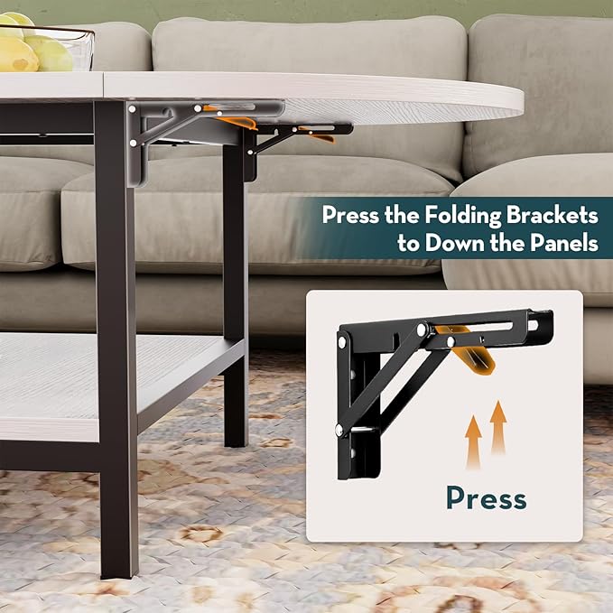 SAYGOER Modern Coffee Table White Extended Coffee Tables with Storage for Living Room 2-Tier Unique Center Table with Two Foldable Panel for Any Large or Small Space, All White