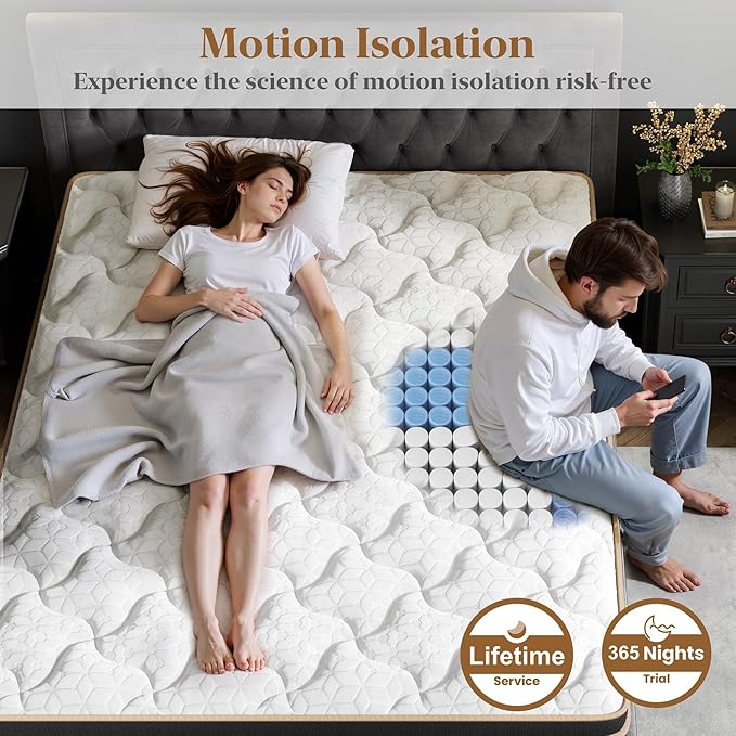 Twin Mattress 12 Inch, Cooling Hybrid Bed in a Box, Individual Pocket Springs, Motion Isolation, Targeted Hip/Shoulder/Lumbar Support, Fiberglass-Free, Ergonomic Zones, 365-Night Trial, CertiPUR-US