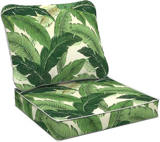 Outdoor Deep Seat Cushions Set 24 x 24 Inch for Patio Furniture,Water Resistant Chair Cushions Replacement Includes Seat Cushion & Back Pillow for Sofa, Wicker Chair - Swaying Palms Green