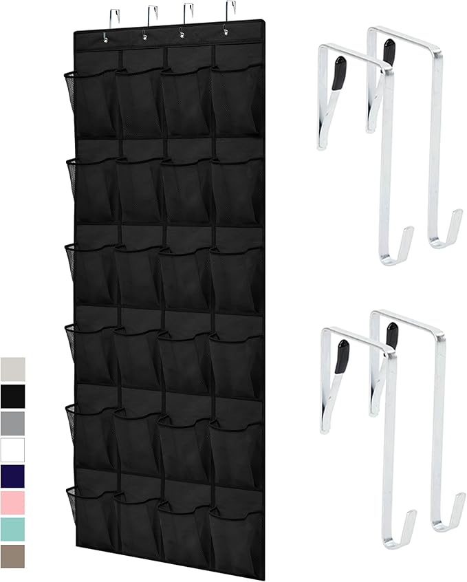 GORILLA GRIP Over the Door Shoe Organizer, 24 Large Breathable Mesh Pockets, Space Saving Hanging Storage Holder, Closet Rack Hanger Holds Up to 40 lbs, Hangs on Closets for Shoes, Accessories, Black