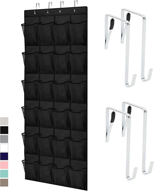 GORILLA GRIP Over the Door Shoe Organizer, 24 Large Breathable Mesh Pockets, Space Saving Hanging Storage Holder, Closet Rack Hanger Holds Up to 40 lbs, Hangs on Closets for Shoes, Accessories, Black
