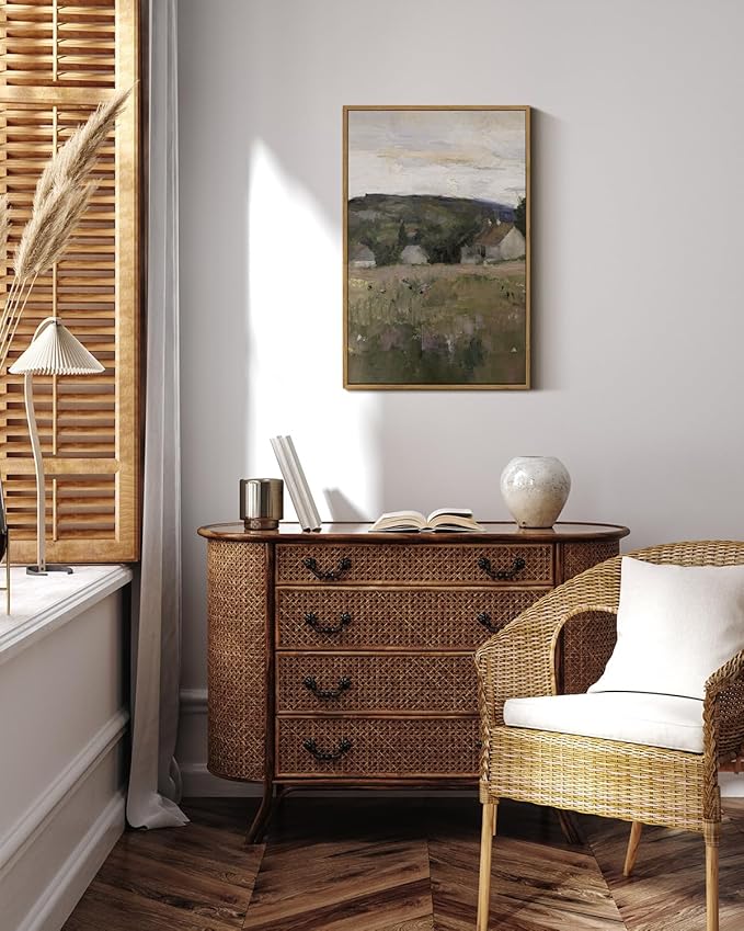 InSimSea Framed Wall Art for Living Room Vintage Landscape Wall Prints Framed Canvas Art Wall Decor Abstract Serene Countryside Scene Wall Prints Mid Century Modern Decor for Bedroom Office 16x24in