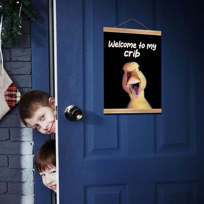 ZTGDA Welcome to My Crib Wall Art,Funny Duck Poster Durable Man Cave Wall Decor,Duck Canvas Hanging Sign for Entryway, Dorm Room, Nursery or Bedroom Decor (My crib goose)