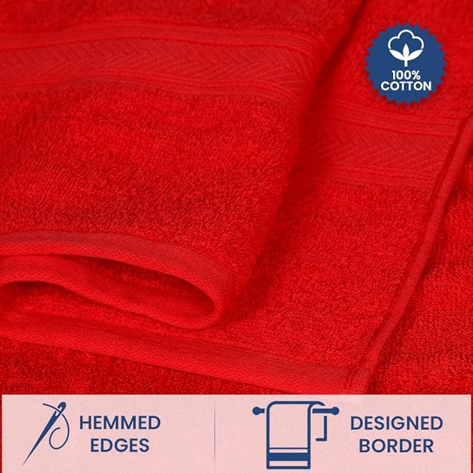 Casa Lino 4 Piece Bath Towel Set | 1 Bath Towel, 2 Wash Cloth, 1 Hand Towels | Bathroom Essentials for New Home, 100% Cotton Luxury Towels, Highly Absorbent Bathroom Set, Red