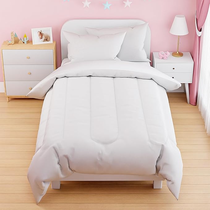 SANDJEST White Duvet Cover Sets Twin Size for Kids Boys Girls, Include 1 Polyester Comforter Cover 68x86 Inches and 1 Pillowcase 20x26 Inches, Comforter Not Included, Gift for Christmas Birthday