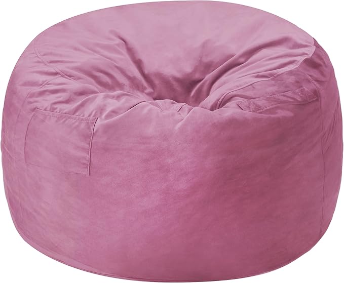 Homguava 4 FT Bean Bag Chair: 4' Bean Bags with Memory Foam Filled, Large Beanbag Chairs Soft Sofa with Dutch Velvet Cover-Dusty Pink