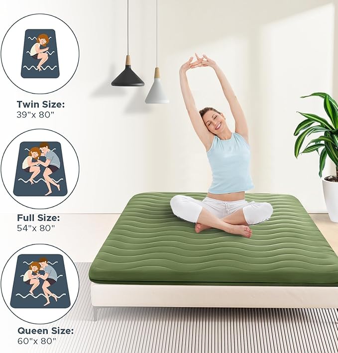 Japanese Floor Mattress, 100% High Density Comfortable Foam, 4" Thicken Foldable Mattress Tatami Mat Sleeping Pad, Ideal for Comfort and Support, Kids Floor Lounger Pillow Bed Sofa, Green, Queen