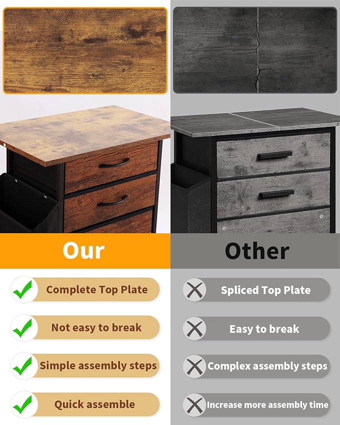 KATHY&BOB Printer Stand with 3 Fabric Drawer, Mobile File Cabinet for Home Office with Storage Bag, Rolling Under Desk Organizer Shelf, Fits A4 or Letter Size, Complete Top Plate Fast Assembly