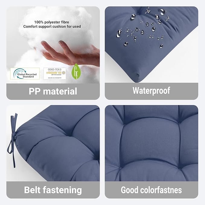 ADLIVWYD 3-Pieces Wicker Chair Cushion Set, 1 loveseat and 2 U-Shape, 44"x19" &19"x19" Tufted Outdoor Cushions for Indoor/Outdoor Patio Furniture, (Navy Blue)