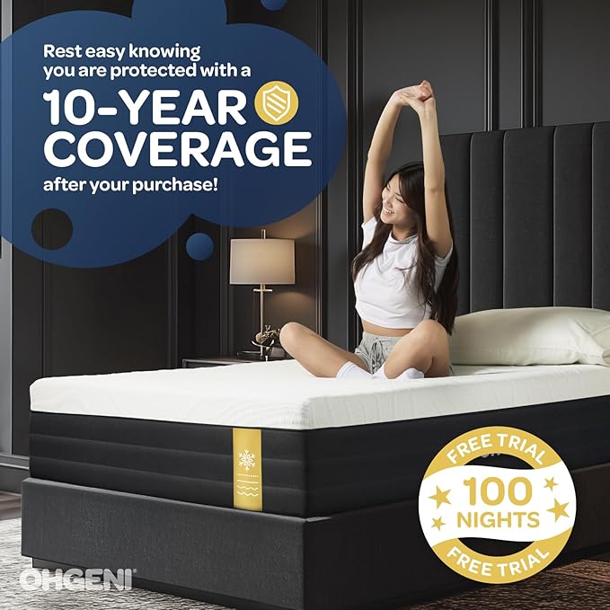 OhGeni 8 Inch Twin Size Mattress, Cooling Gel Memory Foam, Single Bed Mattresses in a Box, Cool Surface Touch, Medium,Ergonomic Support & Pressure Relief,CertiPUR-US Certified Foam, Designed in USA