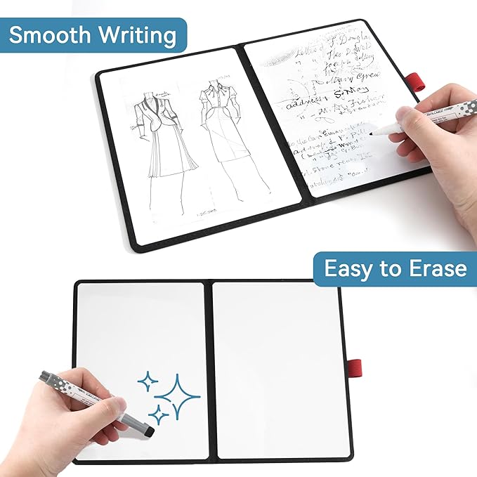 Double-Sided White Board - A5 Portable Whiteboard - Ultra-Thin 0.3" Small Dry Erase Board with 1 Marker & Anti-Ghosting Surface | Magnetic-Ready | Mini Foldable for Office,Home,Meeting(Black)