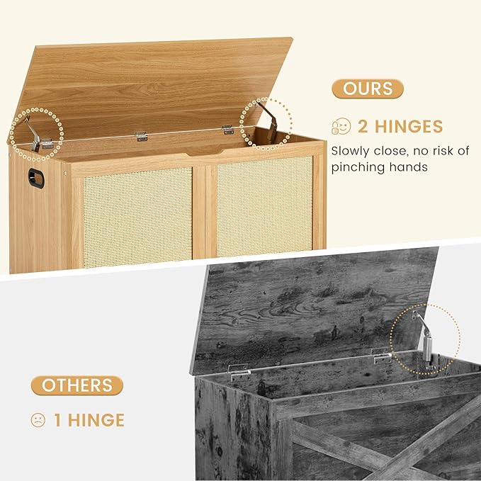 EROMMY Storage Chest, 39.4" Rattan Storage Bench with 2 Safety Hinges, Shoe Bench for Entryway, Bedroom, Living Room, Supports 300 lb