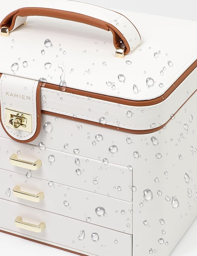 KAMIER Jewelry Boxes for Women, 4 Layer Jewelry Organizer with Mirror, 3 Drawers, Jewelry Storage Box, Christmas Gift, for Earring, Necklace, Bracelet, Ring, White