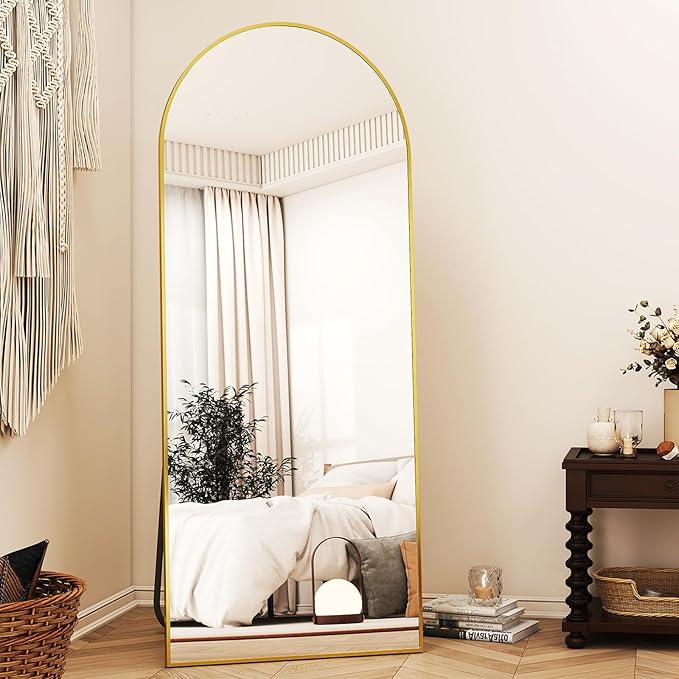 56" x21 Arched Full Length Mirror Floor Mirrors with Aluminum Alloy Frame Free-Standing Wall Mounted Floor Mirrors or Large Dressing Mirror, Gold Mirror Full Length