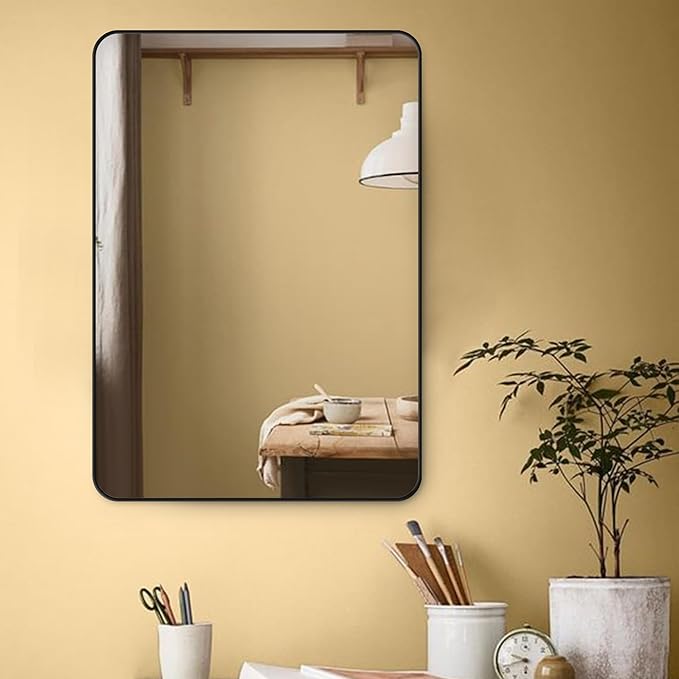 Black Bathroom Mirror,Rectangle 20 x 30 Inch Vanity Wall Mirror,Modern Mirror for Wall,Wood Rectangular Mirror for Bedroom Living Room Entryway