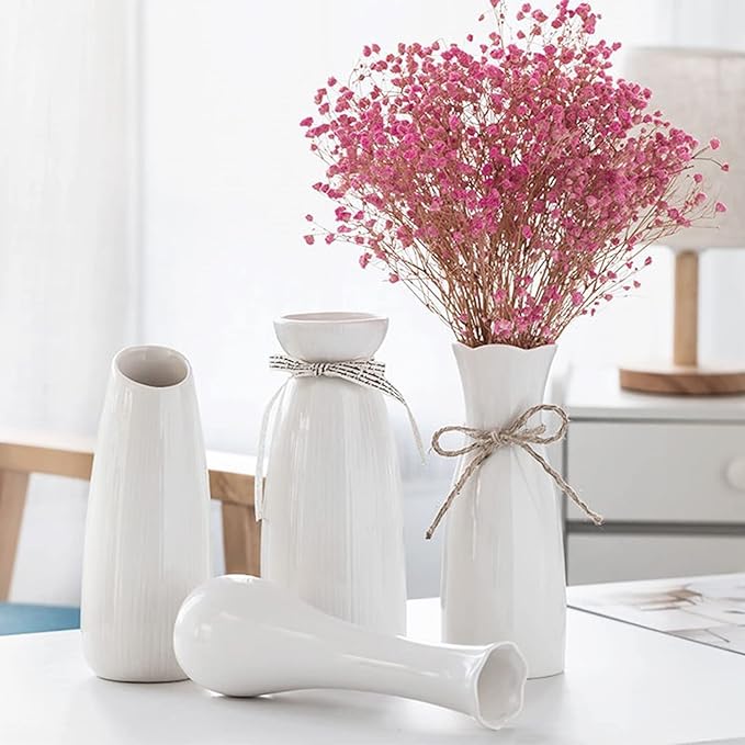 2 Ceramic Vase White Flower Vase for Home Decor Modern 7.9 inch Mini Vase for Table Shelf Home Decor Vase for Fireplace Bedroom Kitchen Living Room Wedding Office Desk Birthday Gifts