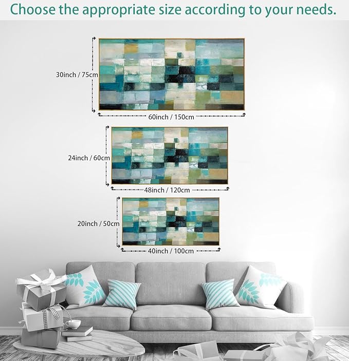 Wall Art Modern Artwork Abstract Canvas Painting Green Blue Fantasy Colorful Wall Decor for Living Room Bedroom Dining Room Home Office Decor 24"x48" with Framed…