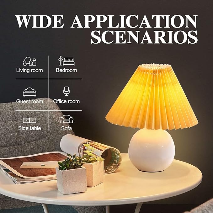 Zenply Korean Pleated Table Lamp, Bedside Nightstand Mini Lamp for Bedroom Living Room Small Spaces