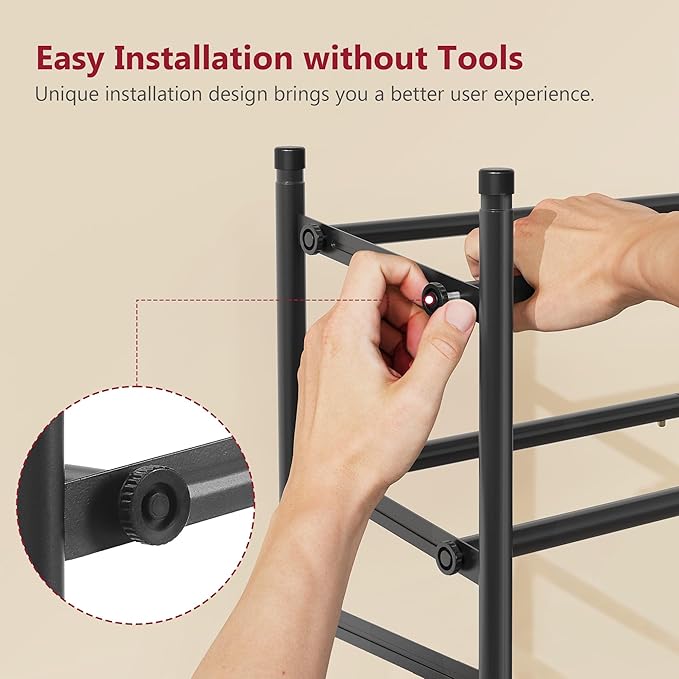 Tajsoon Expandable Shoe Rack for Closet 3 Tier, 28“-41“Adjustable & Stackable Shoe Shelf Storage, Metal Shoe Rack Organizer for Front Door Entrance, Closet, Garage, Entryway, Black