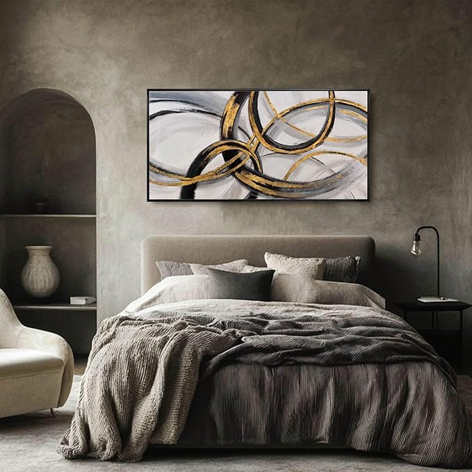 Kureful Gold and Black Abstract Wall Art Modern Artwork Canvas Pictures for Wall Decor Line Wall Prints for Office Hotel 24"x 48" Ready to Hang