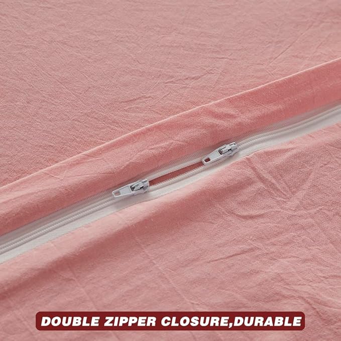 FACE TWO FACE Bedding Duvet Cover Set 3 Pieces 100% Washed Cotton Duvet Cover Linen Like Textured Breathable Durable Soft Comfy (King, Light Pink)