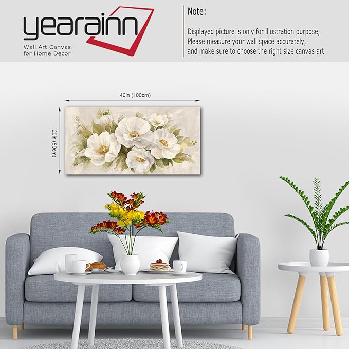 yearainn Abstract Flowers Canvas Wall Art - Beige Flower Pictures Blooming Floral Painting Wall Decor Minimalist Peony Printing Artwork for Living Room Bedroom Home Office Decorations 20" x 40"