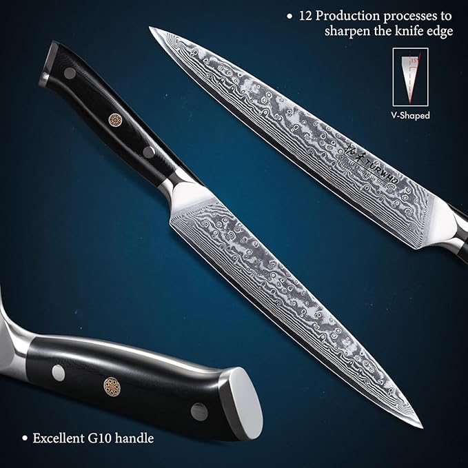 Professional Sashimi Knives 8 Inch - Slicing Knife Classic Damascus Japanese VG-10 Steel Kitchen Chef Knife