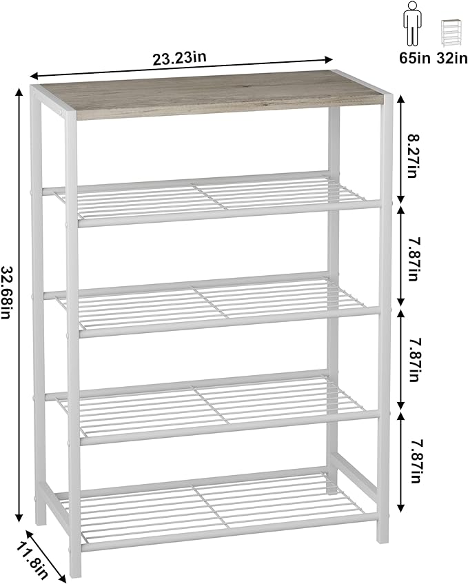 HOMEFORT 5-Tier Shoe Rack, Storage Shelf, Industrial Tower, Narrow Organizer for Closet Entryway, Small Table With Durable Metal Shelves, White Oak