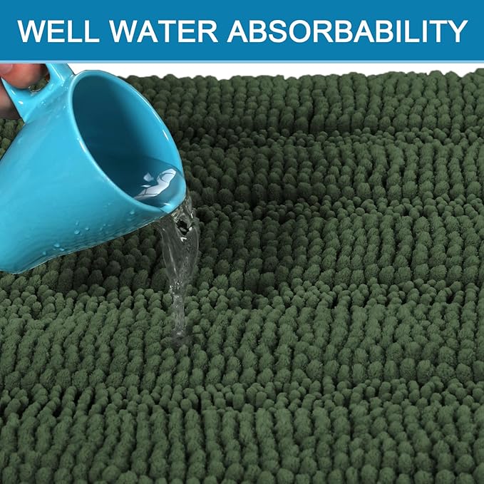 H.VERSAILTEX Bathroom Rugs Bath Mats Sets Super Absorbent Chenille Striped Bath Mats Non Skid Machine Wash Dry Rugs for Bathroom Floor Set of 2(Bronze Green, 24 x 36 Plus 20 x 32 - Inches)