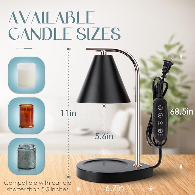Candle Warmer Lamp with Timer, Dimmable Candle Lamp for Small and Large Jar Candles, Modern Candle Warmer Lamp with 2 Bulbs(Black Gold)