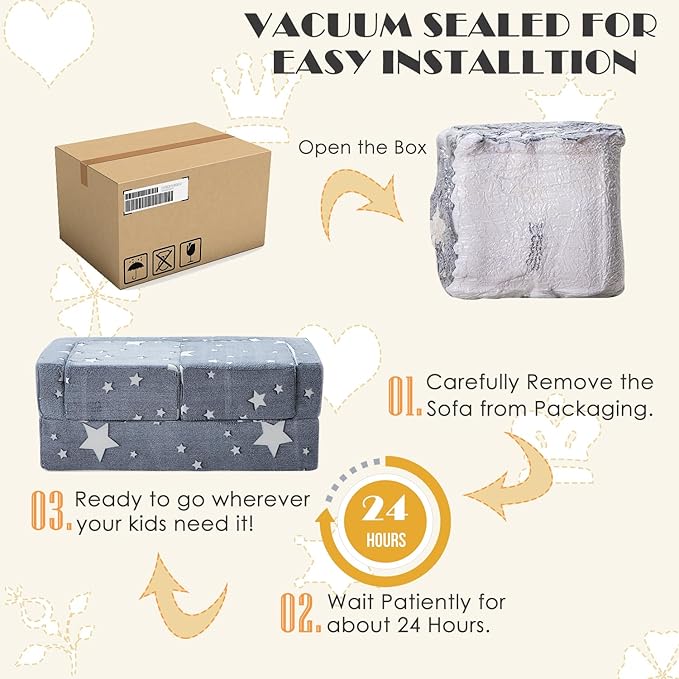 Kids Play Couch 3-in-1 Modular Toddler Baby Couches Foam Armchair for Boys & Girls Children Convertible Sofa to Lounger Fold Out Kids Furniture Sofa Play Set, Grow in The Dark Star