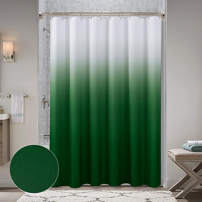 Green Shower Curtains for Bathroom, Ombre Textured Fabric Shower Curtain Set, Hotel Spa Luxury with 12 Hooks, Machine Washable, Decorative Bathroom Curtain Green72 x 72