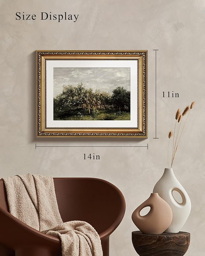 VIYYIEA Gold Framed Wall Art Canvas Print Home Decor Fruit Trees Vintage Oil Painting Prints Modern Blossom Apple Tree Pictures Botanical Landscape Farmhouse Wall Decor for Bedroom Bathroom 11x14in