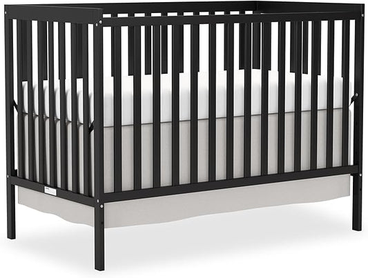 Baby Crib 5-in-1 Convertible, Wooden Nursery Cribs Converts to Toddler Bed, Daybed and Full Size Bed, 3 Adjustable Base, Non-Toxic Finish (Black)