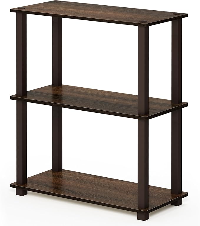 Furinno Turn-S-Tube 3-Tier Compact Multipurpose Shelf with Square Tube, Walnut/Brown (18025WN/BR)