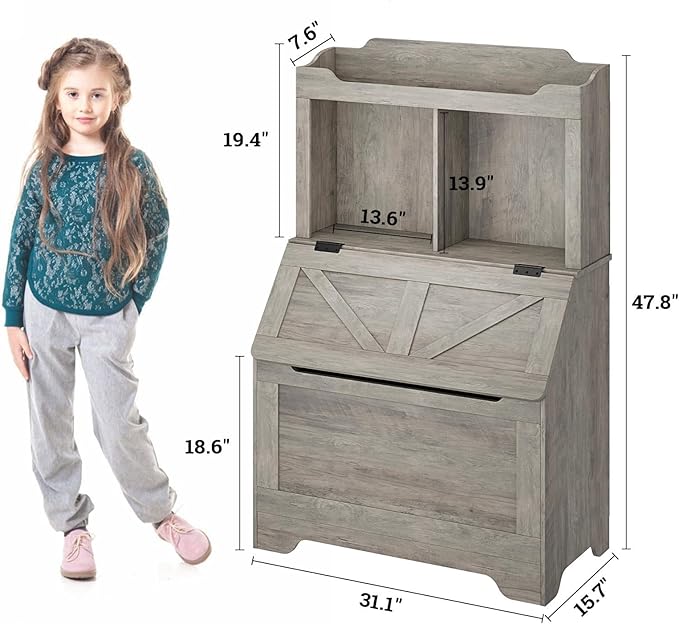 Spacious 3-tier Wooden Kids Bookcase and Toy Storage Organizer with Flip-Top Lid, Versatile Design for Playroom, Bedroom, Nursery, and Kindergarten - Child-Friendly Toy Chest Organizer