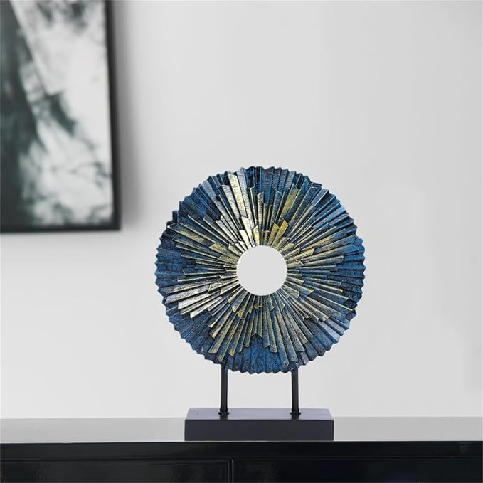 HODESumPure Gold Luxury Round Decorative Sculpture Statue Above Cabinet Home Decorations for Living Room Kitchen Fireplace Mantel Office Bookshelf Table Top Home Decor Accents (Blue)