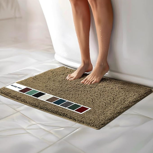 Muddy Mat Chenille Bathroom Rugs Quick Dry Microfiber Mats Non Slip Washable, Extra Thick, Soft and Highly Absorbent Bath Mats for Bathroom, Kitchen, and Shower Floor - Beige Large 35"X24"