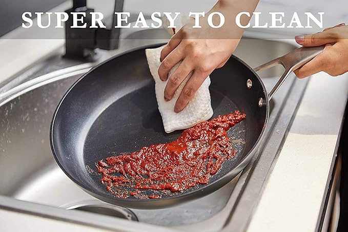 MsMk Small Frying pan, 8-inch Nonstick Durable Egg Omelet Skillet with Stay-Cool Handle, Limestone Non Stick Coating From GRE, 4mm Stainless Steel Base Induction, Oven Safe, Dishwasher Safe