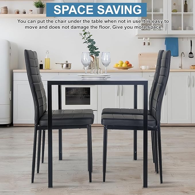 PayLessHere Dining Table and Chairs Set, Modern Rectangular Marble Table top with 4 Chairs PU Leather for Dining Room and Kitchen, White Marble