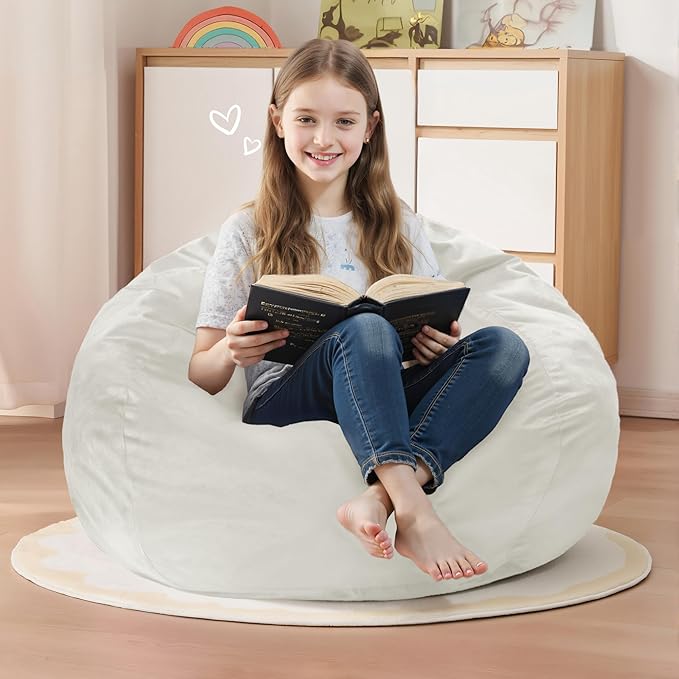 Homguava 2FT Bean Bag Chair: 2' Bean Bags with Memory Foam Filled,Comfy Beanbag Chairs Round Bean Bag Sofa with Dutch Velvet Cover-Beige