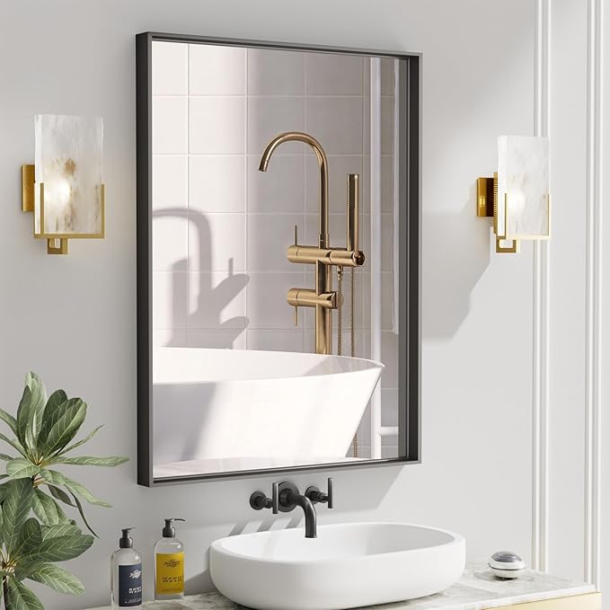 20x30 Inch Black Bathroom Mirrors for Over Sink, Rectangle Vanity Mirror, Tempered Glass and Metal Framed, Wall Mounted Entryway Mirror for Vanity (Horizontal/Vertical)